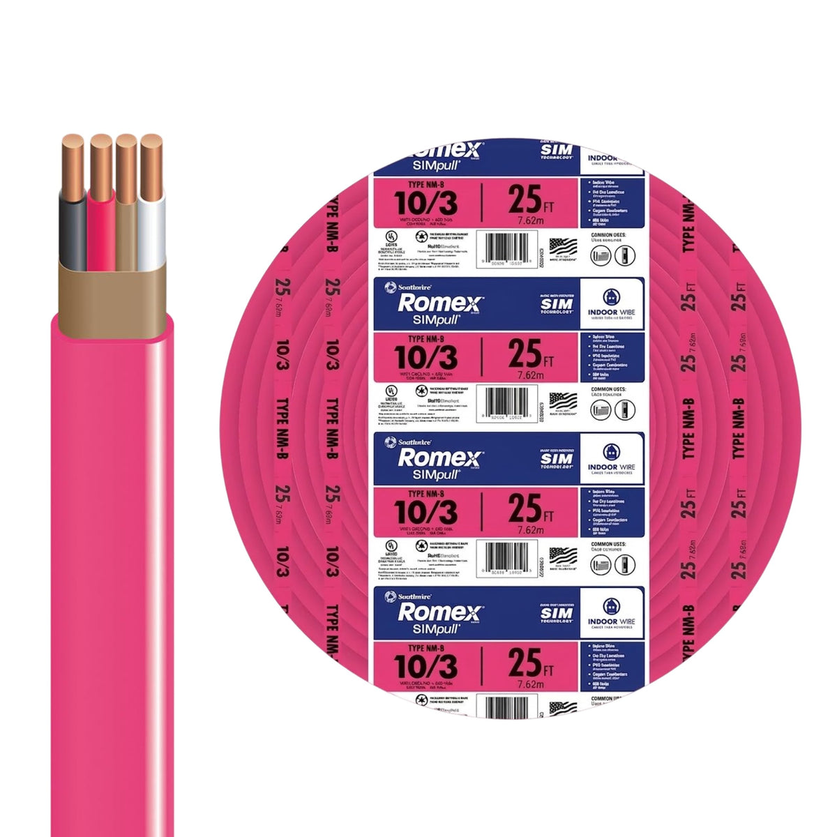 10 Gauge 3 Conductor 25Ft Pink Residential Wire Z678760