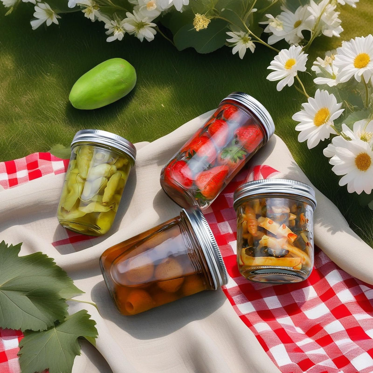 12 Pc 16 oz Wide Mouth Glass Mason Jars with Lids G167454