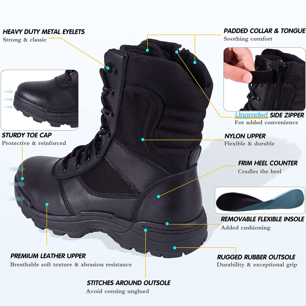 Men's Side Zipper Tactical Work Boots Y2009