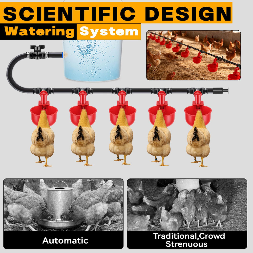 Automatic Chicken Watering System with 10 Red Cups N487