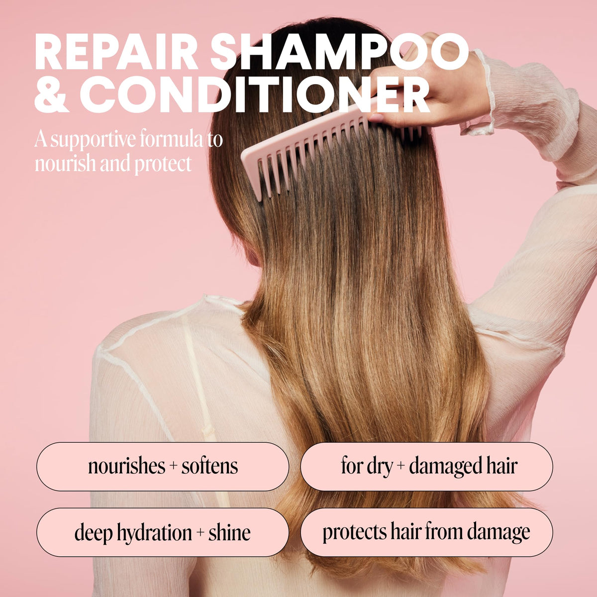 Repair Shampoo and Conditioner Set, Moisture Body Wash, Leave-in Conditioner W39335
