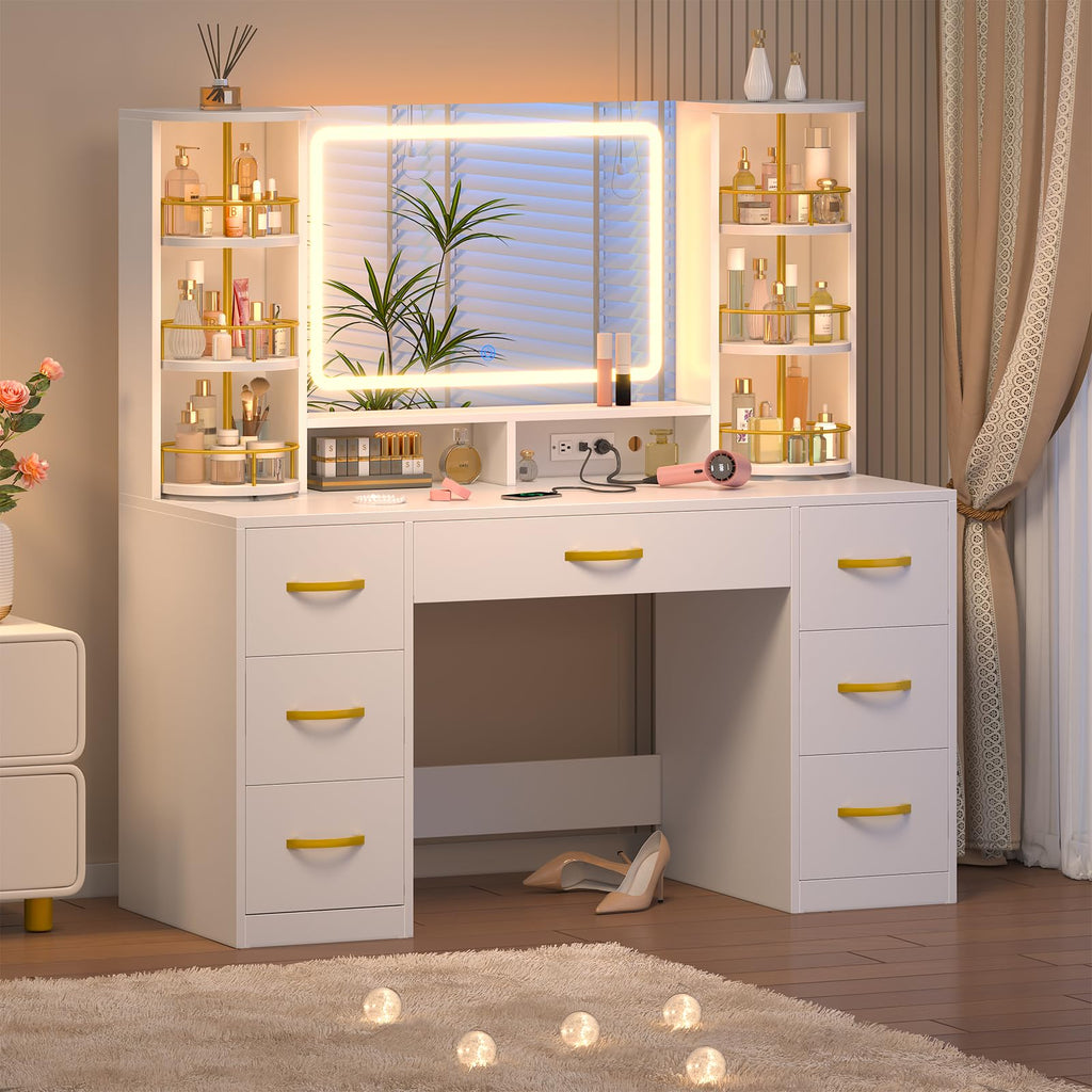 Vanity Desk with Mirror and Lights, 7 Drawers Q161