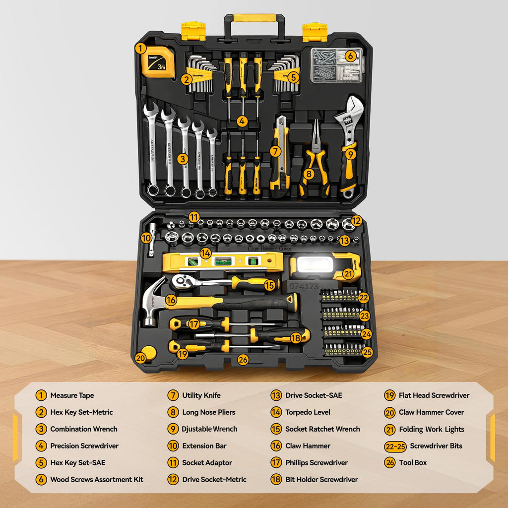 219 Pc Home Auto Mechanic Hand Tool Kit with Storage Tool Box Q601