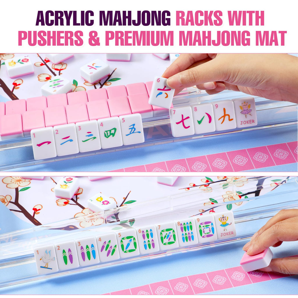 160 Mahjong Tiles with Non-Slip Mat and 4 Racks Mahjong Set J687421