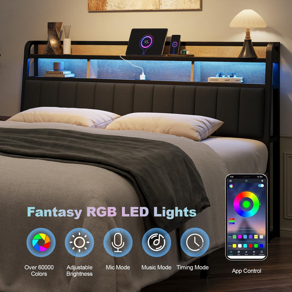 King Headboard with Storage and Charging Station X976