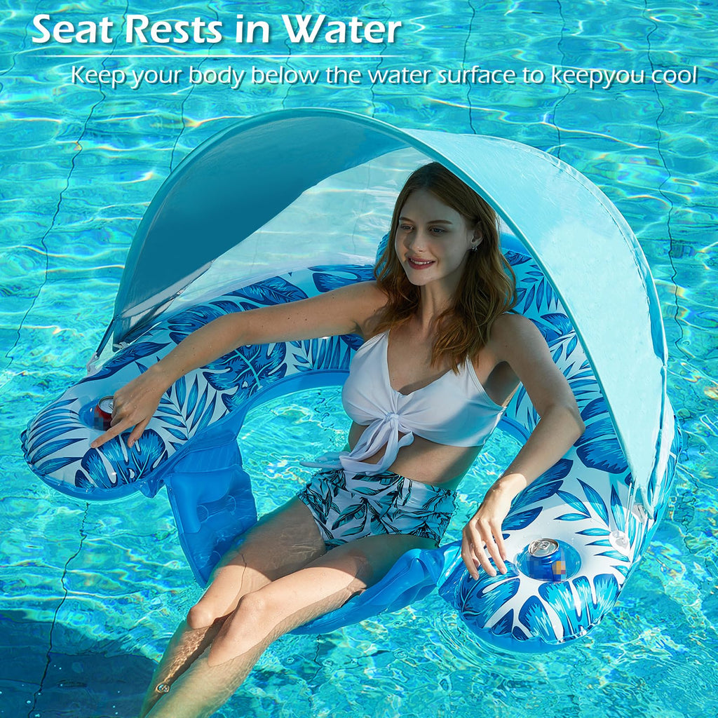 Inflatable Pool Float with Canopy and Cup Holders S73989