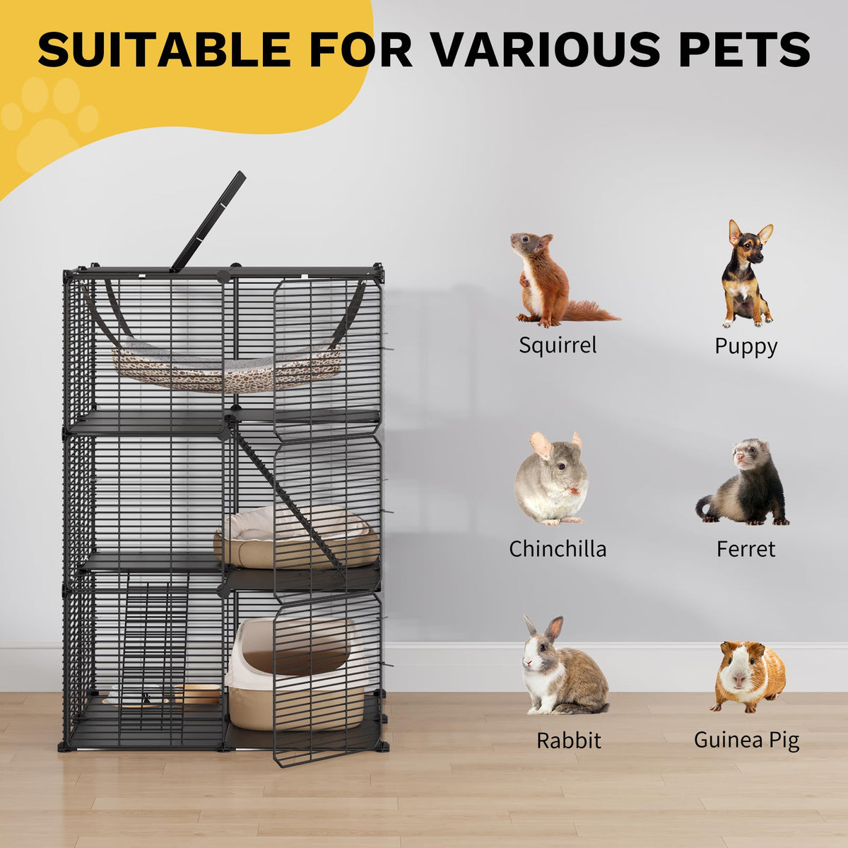 3-Tier Cat Cage Indoor Enclosure with Hammock V155