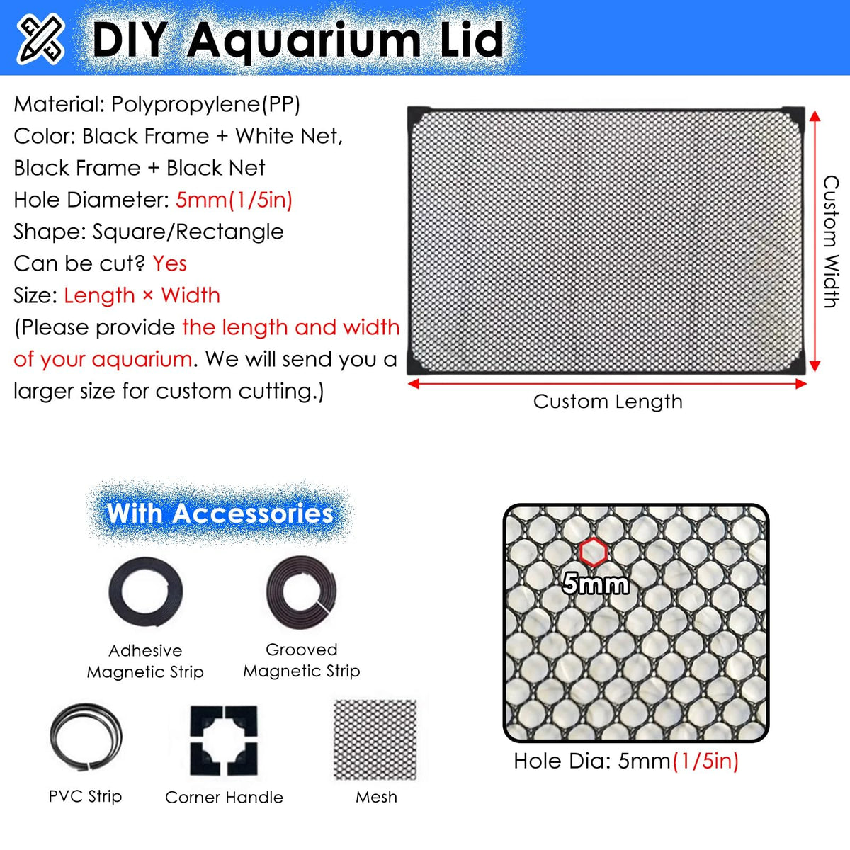 Fish Tank Top Cover Anti-Jumping Net with Magnetic Edges O1387