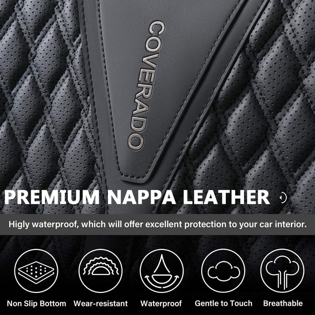 Black 5 Seats Nappa Leather Car Seat Covers Full Set S76084
