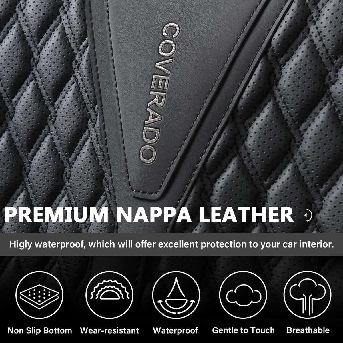 Black 5 Seats Nappa Leather Car Seat Covers Full Set S76084