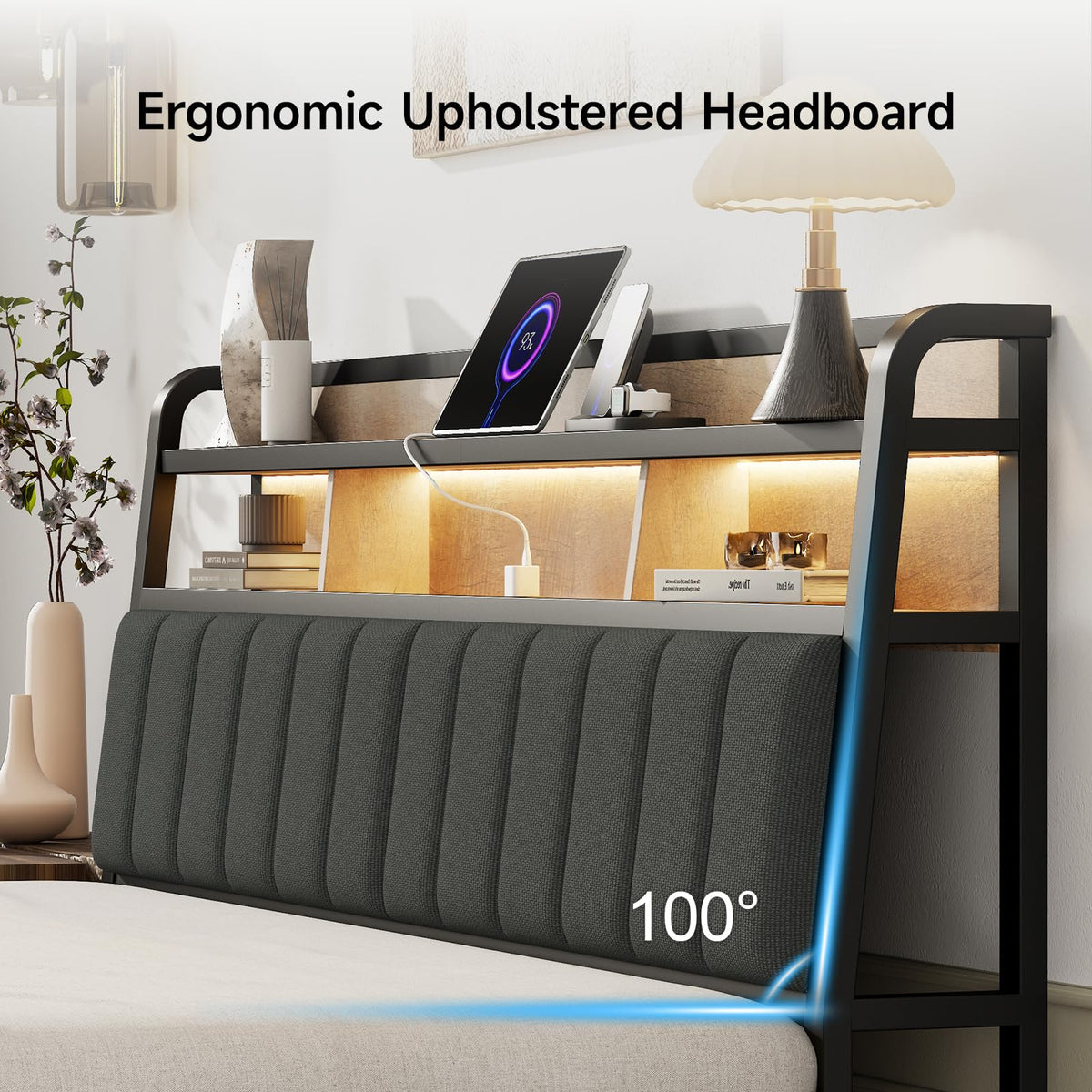 King Headboard with Storage and Charging Station X976
