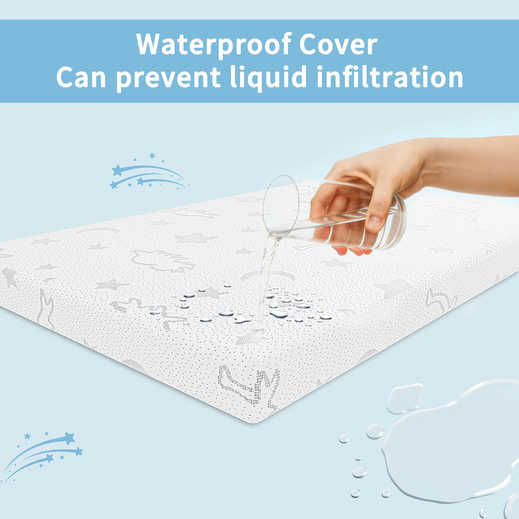 2" High Density Foam Crib Mattress Topper with Waterproof Washable Cover U1163