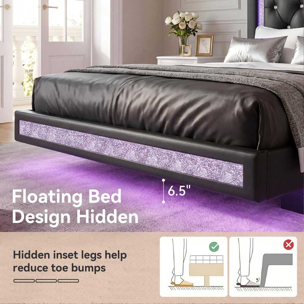Floating Bed Frame Full with LED Lights P755