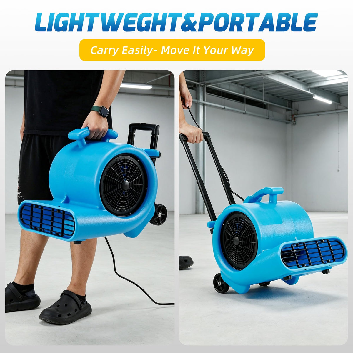 1 HP 4000 CFM 3-Speed Air Mover with Wheels K6557