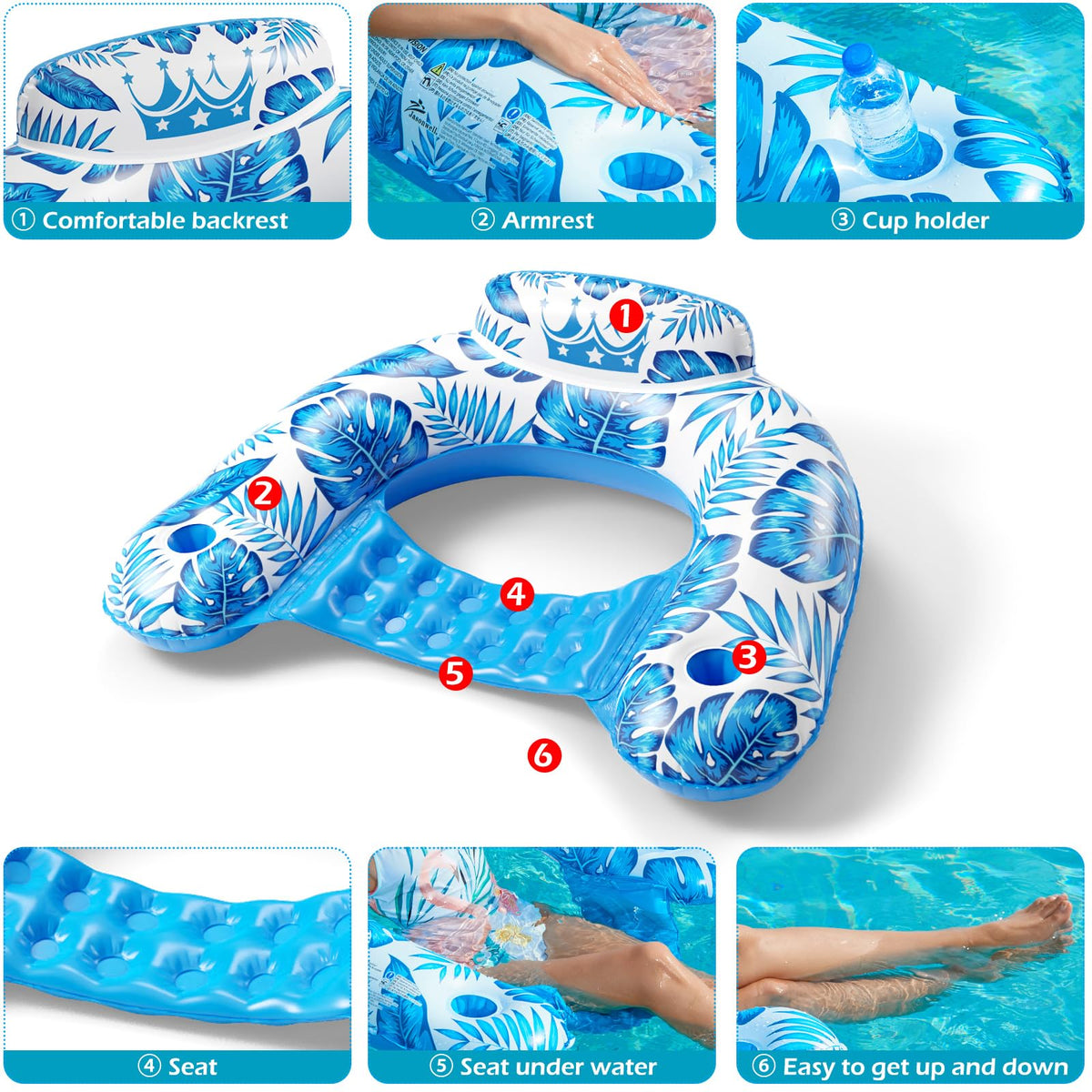 Inflatable Pool Float with Canopy and Cup Holders S73989