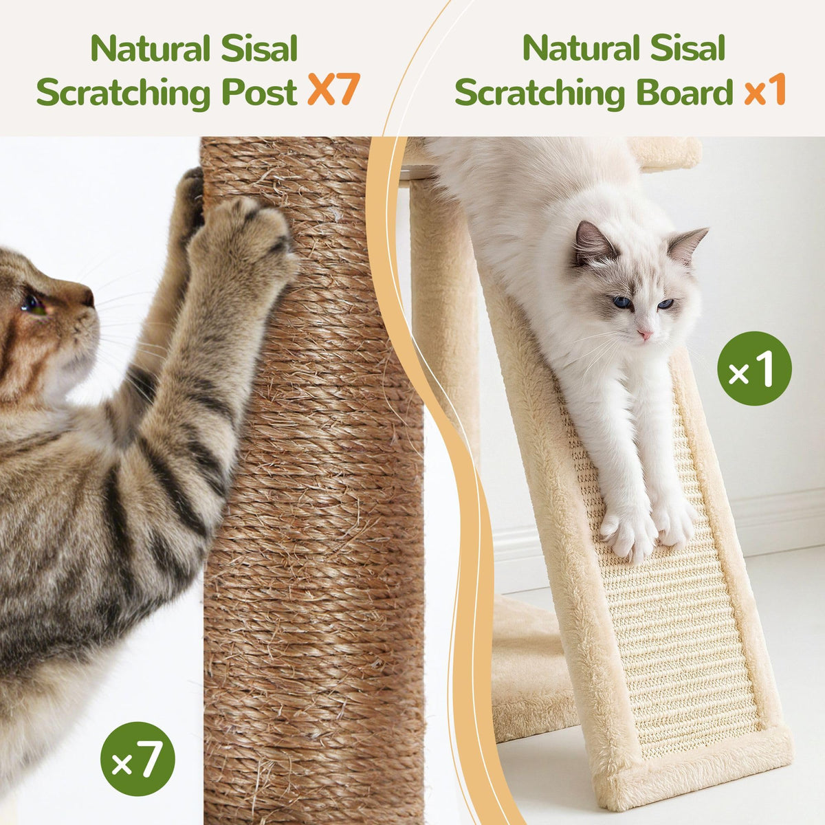 70 Inch Beige Cat Tower with Scratching Post C531