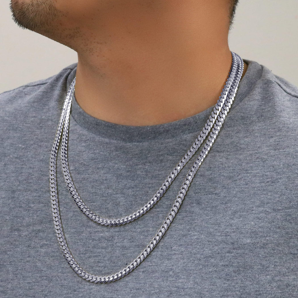 14K White Gold Cuban Link Chain Necklace N236129