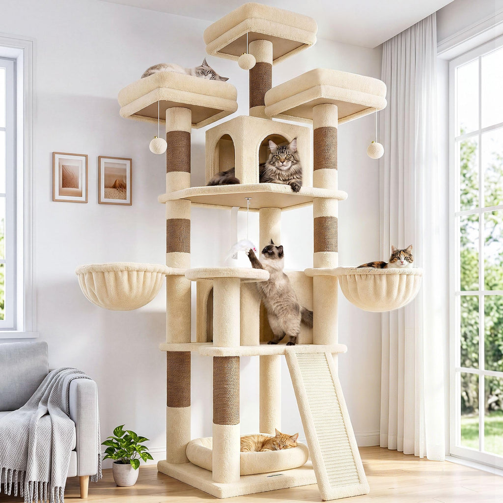 70 Inch Beige Cat Tower with Scratching Post C531