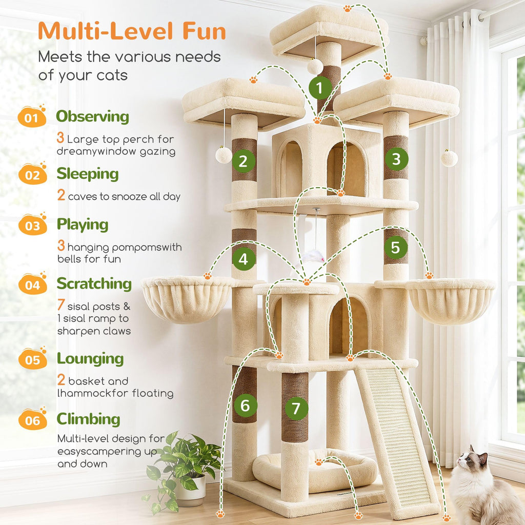 70 Inch Beige Cat Tower with Scratching Post C531