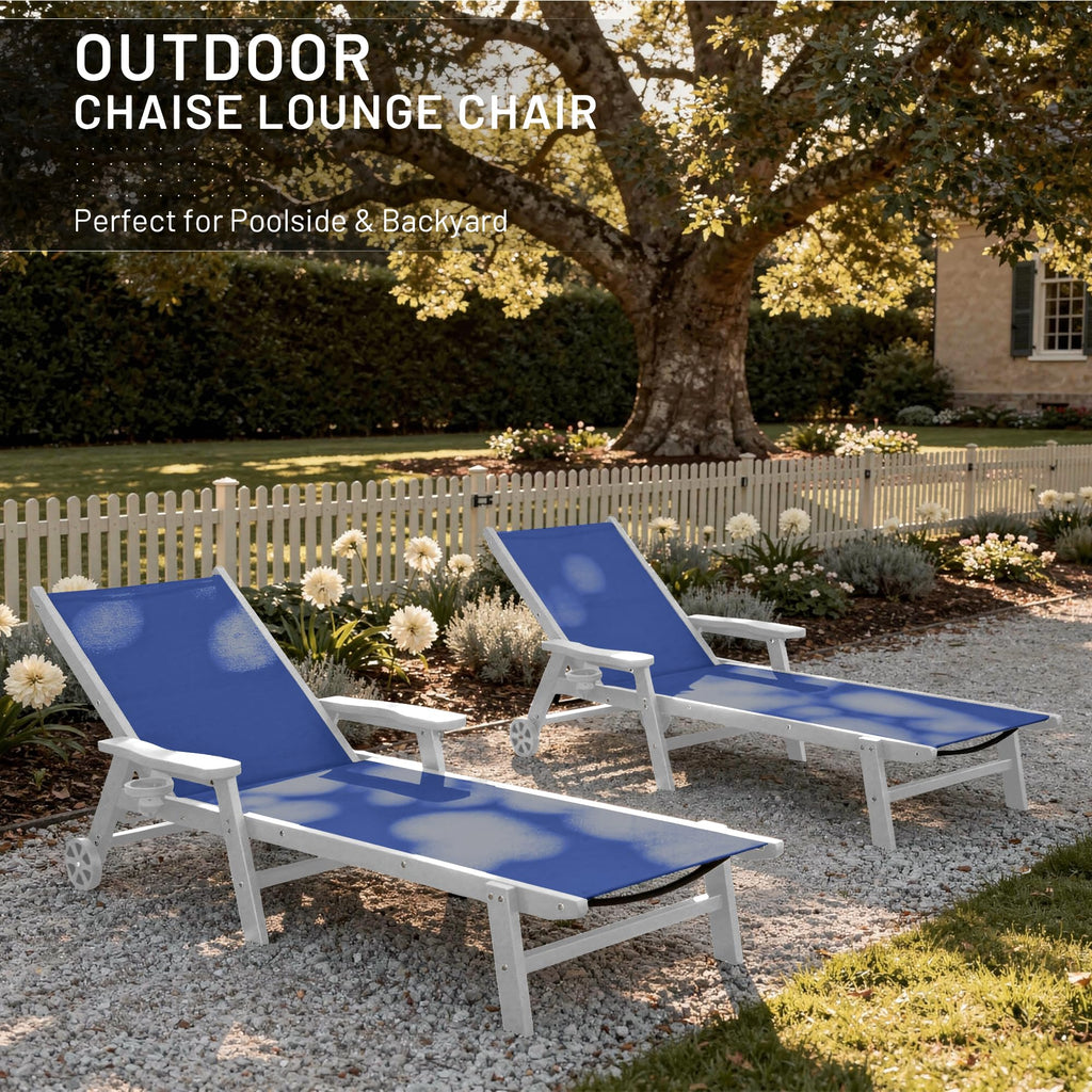 Royal Blue Patio Chaise Lounge Chair Set of 2 with Cup Holder O728640