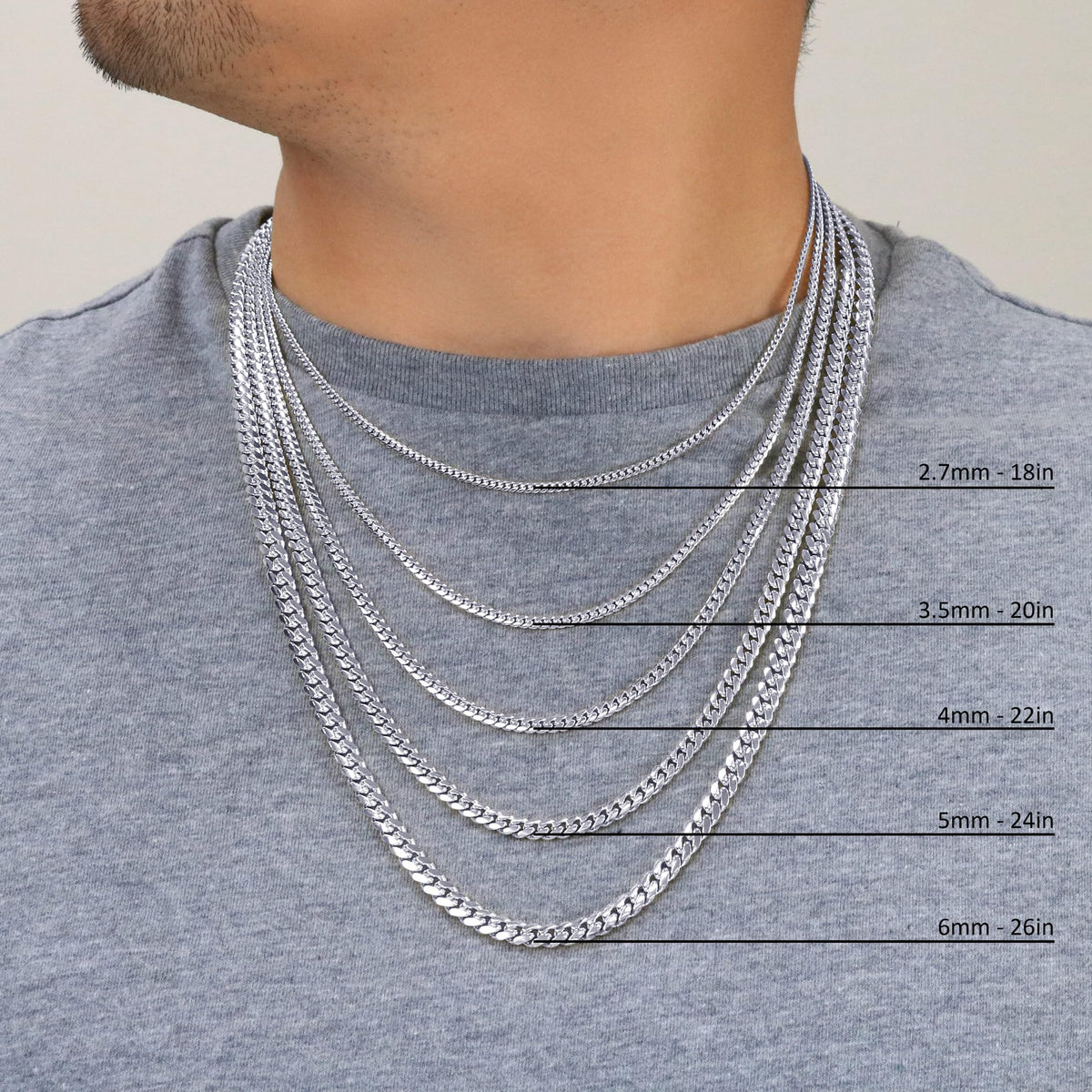 14K White Gold Cuban Link Chain Necklace N236129