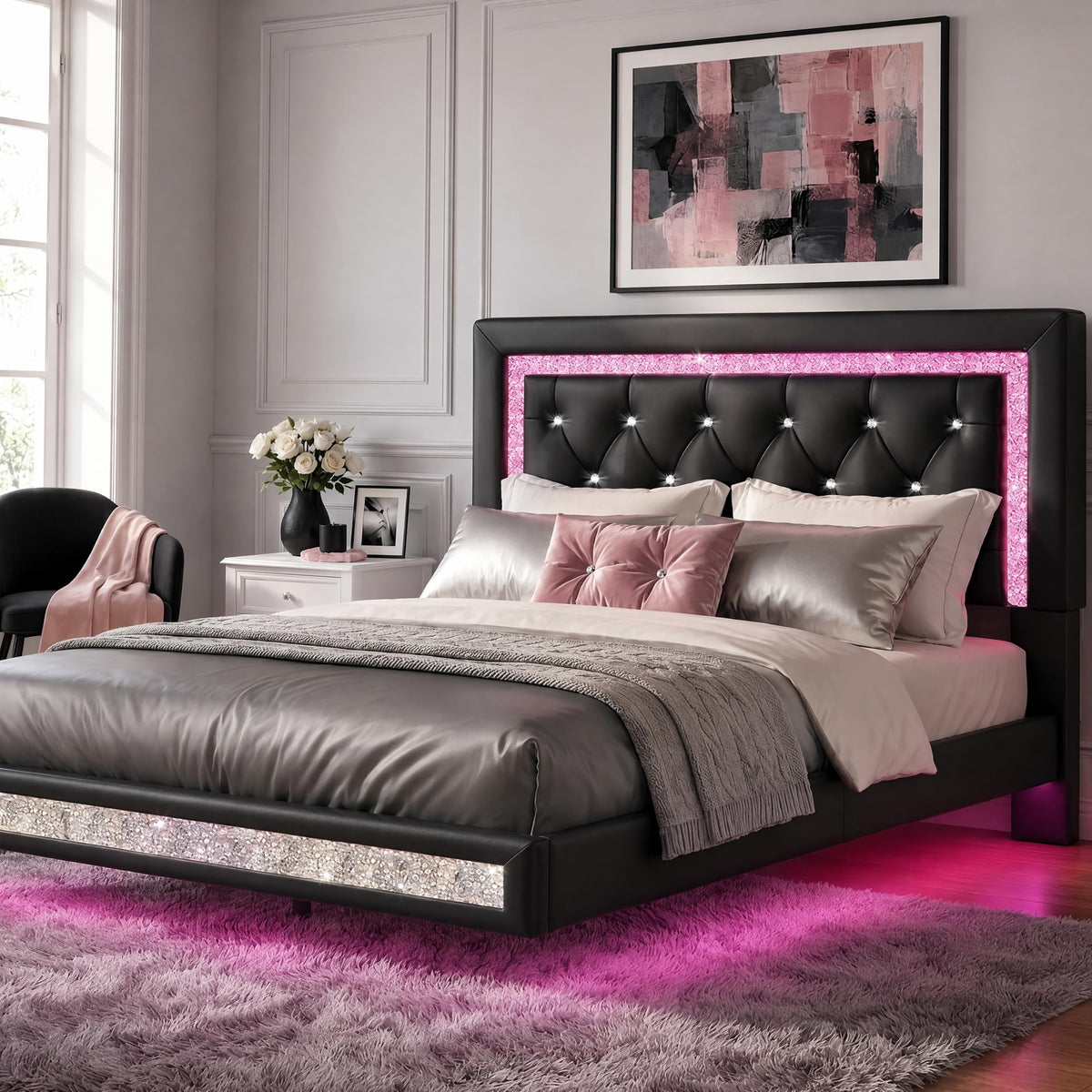Floating Bed Frame Full with LED Lights P755