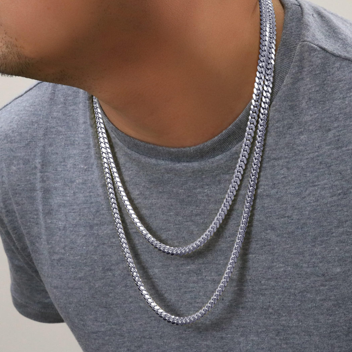 14K White Gold Cuban Link Chain Necklace N236129
