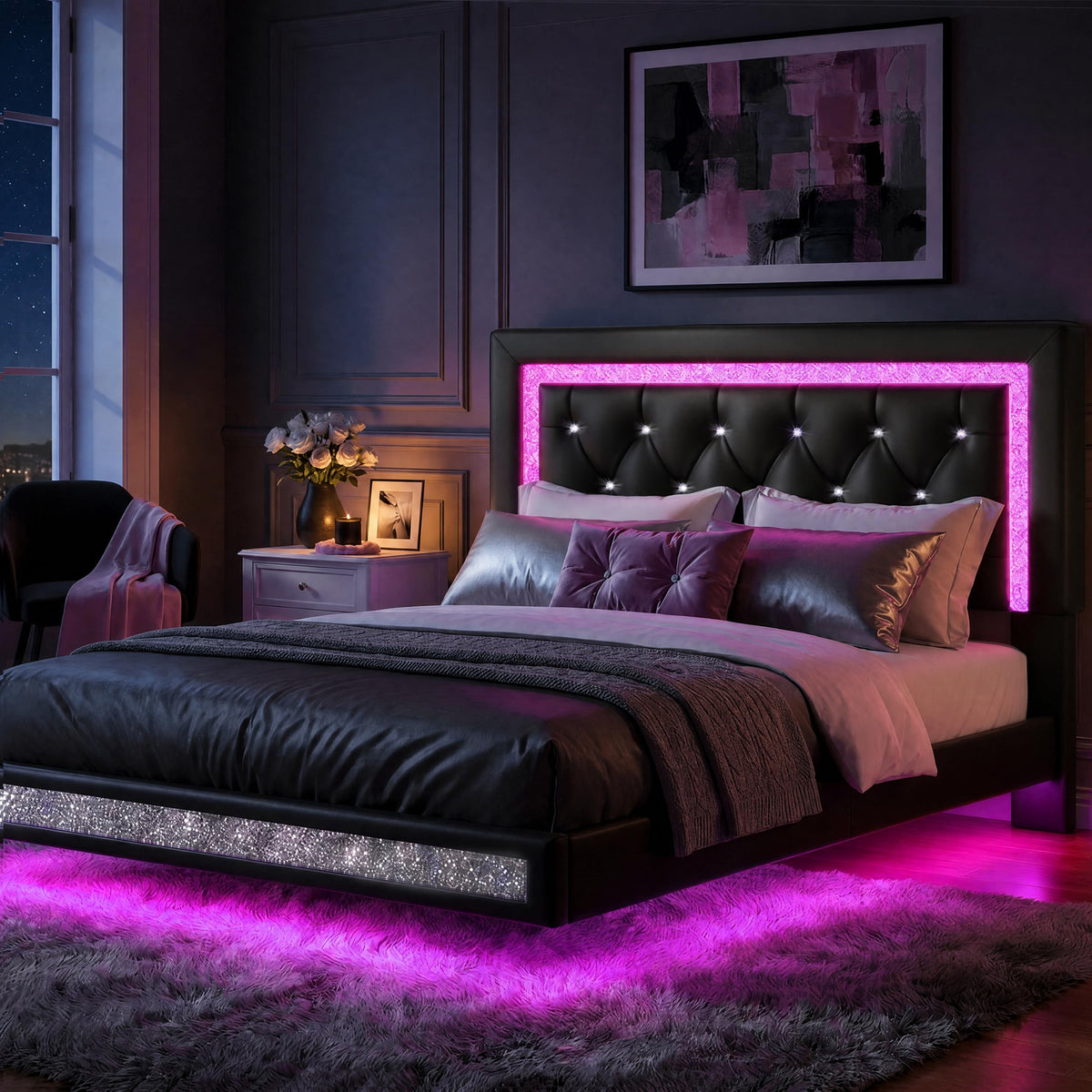 Floating Bed Frame Full with LED Lights P755